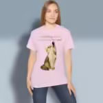 Jubilant Paws Tee Its Beautiful to Praise the Lord Light Pink Colored Haloed Tee happy female customer wearing the tee shirt