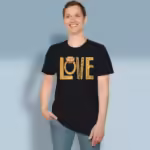LOVE Story Tee The Vibrant Lord of Life and More Black Colored Haloed Tee happy male customer wearing the tee shirt
