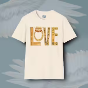 LOVE Story Tee The Vibrant Lord of Life and More Natural Colored Haloed Tee Framed By Angels Fly Here