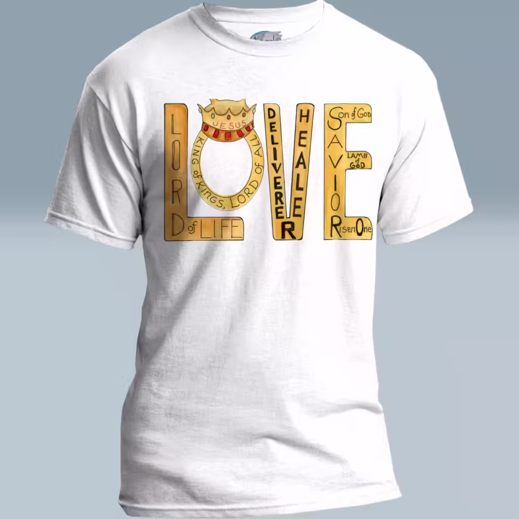 LOVE Story Tee The Vibrant Lord of Life and More White Colored Haloed Tee