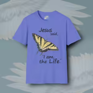 Life in Christ Tee Remarkably Beautiful Yellow Butterfly Heather Royal Colored Haloed Tee Framed by Angels Fly Here