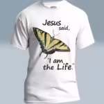 Life in Christ Tee Remarkably Beautiful Yellow Butterfly White Colored Haloed Tee