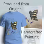 Nectar of Peace Tee New, Rich Butterfly Blessings Carolina Blue Colored Tee shown with the original watercolor painting