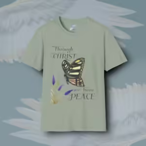 Nectar of Peace Tee New, Rich Butterfly Blessings From Christ Sage Colored Haloed Tee by Angels Fly Here