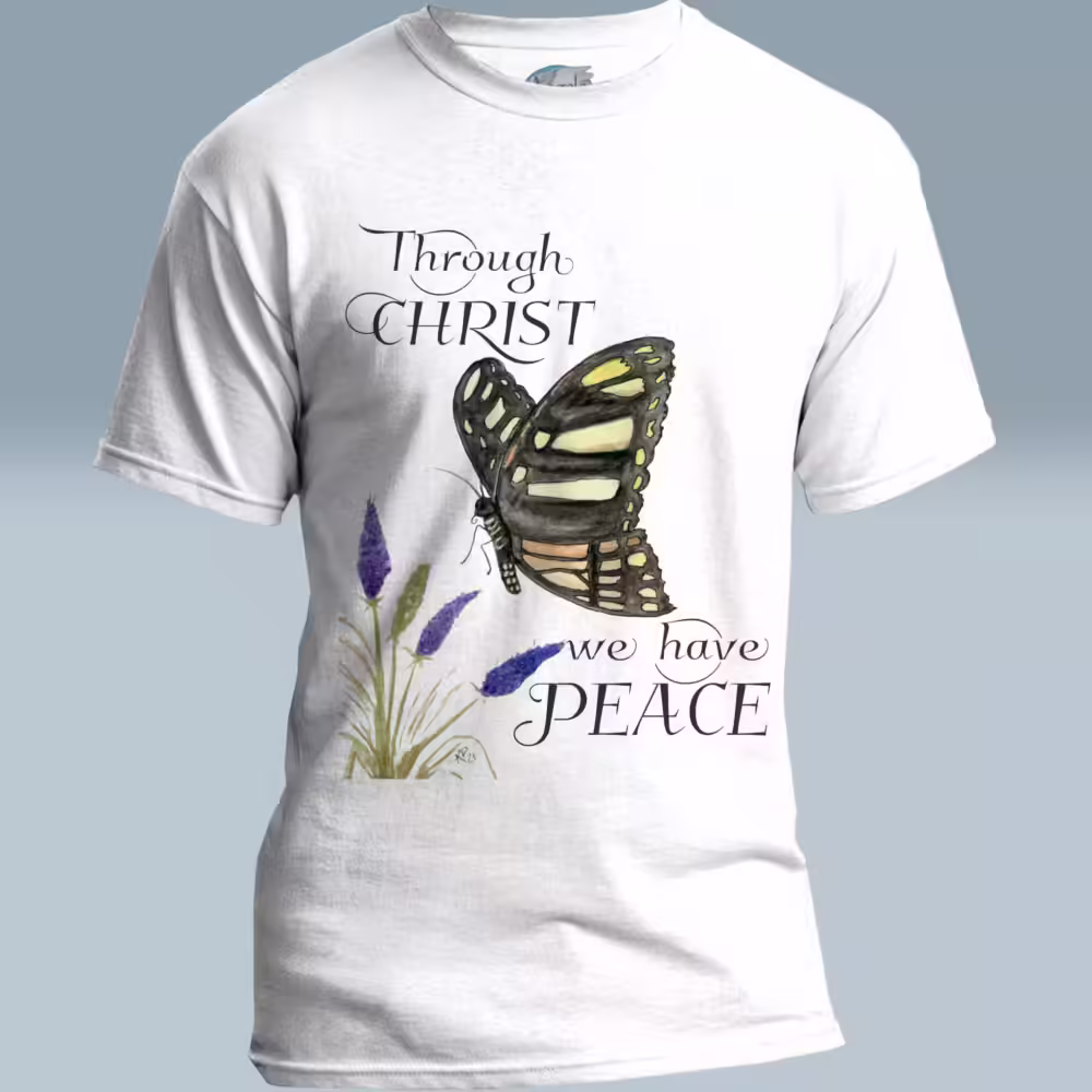 Nectar of Peace Tee New, Rich Butterfly Blessings From Christ White Colored Haloed Tee