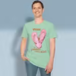 New Stride Tee - Walk as Children of the Light Mint Green Colored Haloed T-Shirt happy male customer wearing the tee shirt