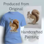 Nutty Blessings Tee The Beautiful Squirrel's Feast Carolina Blue Colored Haloed Tee Shown with the original watercolor painting