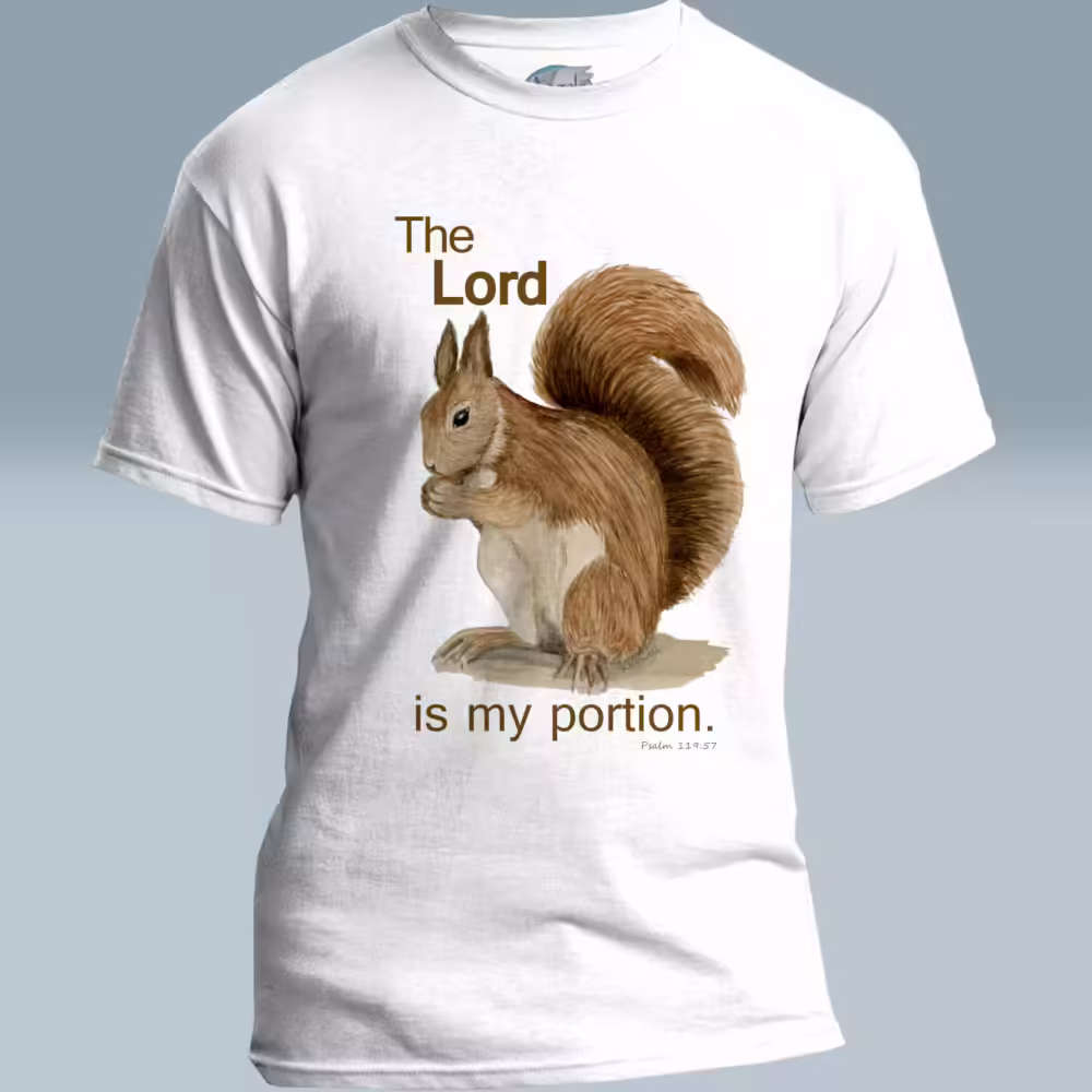 Nutty Blessings Tee The Beautiful Squirrel's Feast White Colored Haloed Tee