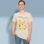 Purrfect Feline Tee Uplifting Love from the Heart Natural Colored Haloed Tee Happy Male Customer wearing the Tee Shirt
