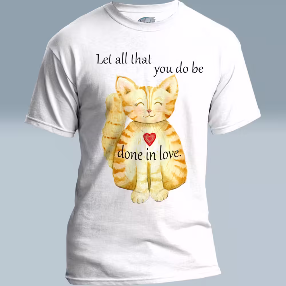 Purrfect Feline Tee Uplifting Love from the Heart White Colored Haloed Tee