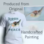 Pursue Peace Tee Beautiful Sea Turtle in Hypnotic Motion Lite Blue Colored Haloed Tee shown with the original watercolor painting