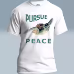 Pursue Peace Tee Beautiful Sea Turtle in Hypnotic Motion White Colored Haloed Tee