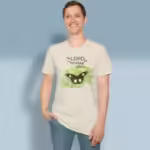 Restful Wings Tee Beautiful Butterflies Peace in the Lord Natural Colored Haloed Tee happy male customer wearing the tee shirt