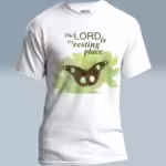 Restful Wings Tee Beautiful Butterflies Peace in the Lord White Colored Haloed Tee