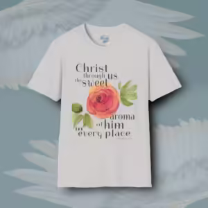 Rose of Grace Tee Beautiful, Stunning Rose and Scripture Art Ice Grey Colored Haloed Tee Framed by Angels Fly Here