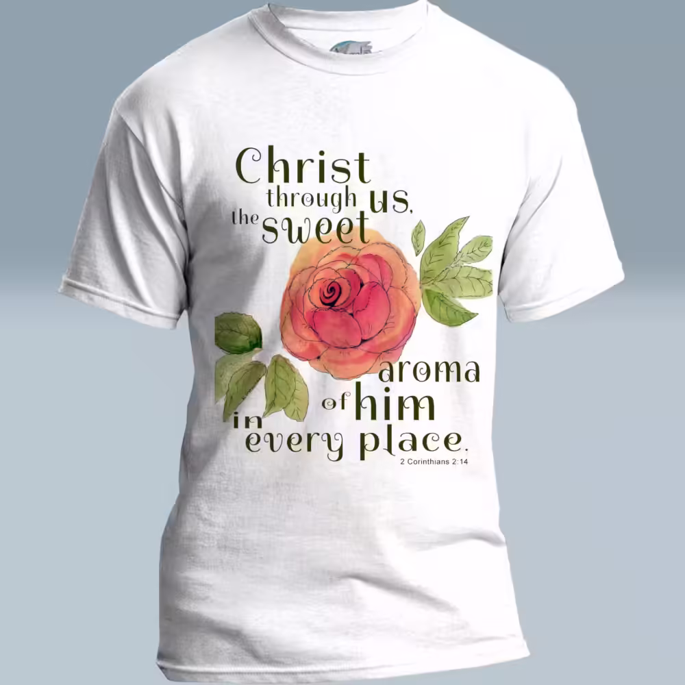 Rose of Grace Tee Beautiful, Stunning Rose and Scripture Art White Colored Haloed Tee