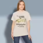 Scales of Salvation Tee Beautiful Rainbow Trout of Truth Natural Colored Haloed Tee happy female customer