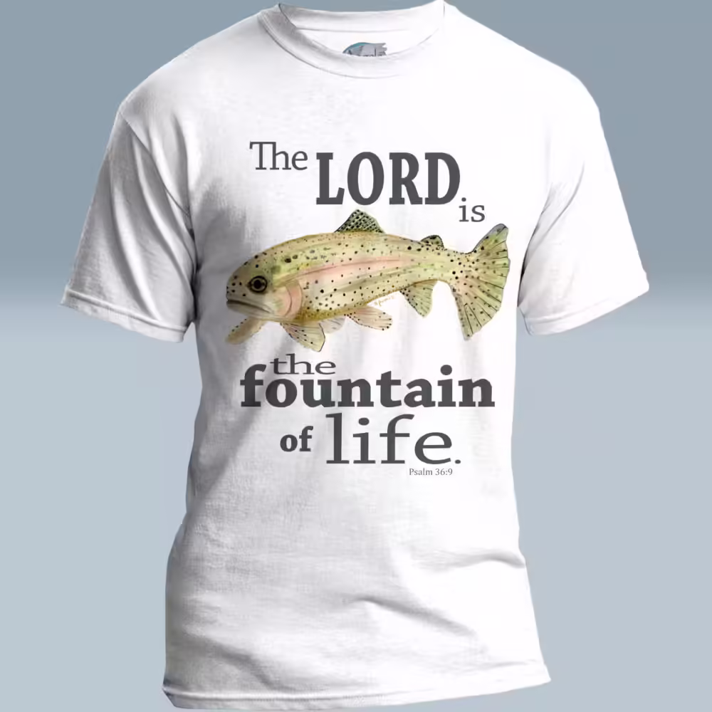 Scales of Salvation Tee Beautiful Rainbow Trout of Truth White Colored Haloed Tee