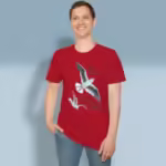 Seagull Serenity Tee New Fantastic Psalm 31:15 Inspiration Cherry Red Colored Haloed Tee happy male customer wearing the tee shirt