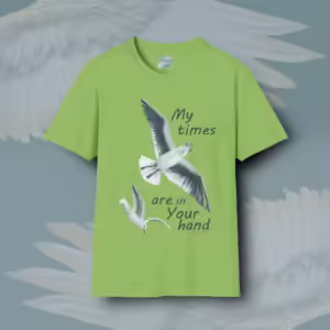 Seagull Serenity Tee New Fantastic Psalm 31:15 Inspiration Lime Colored Haloed Tee Framed By Angels Fly Here