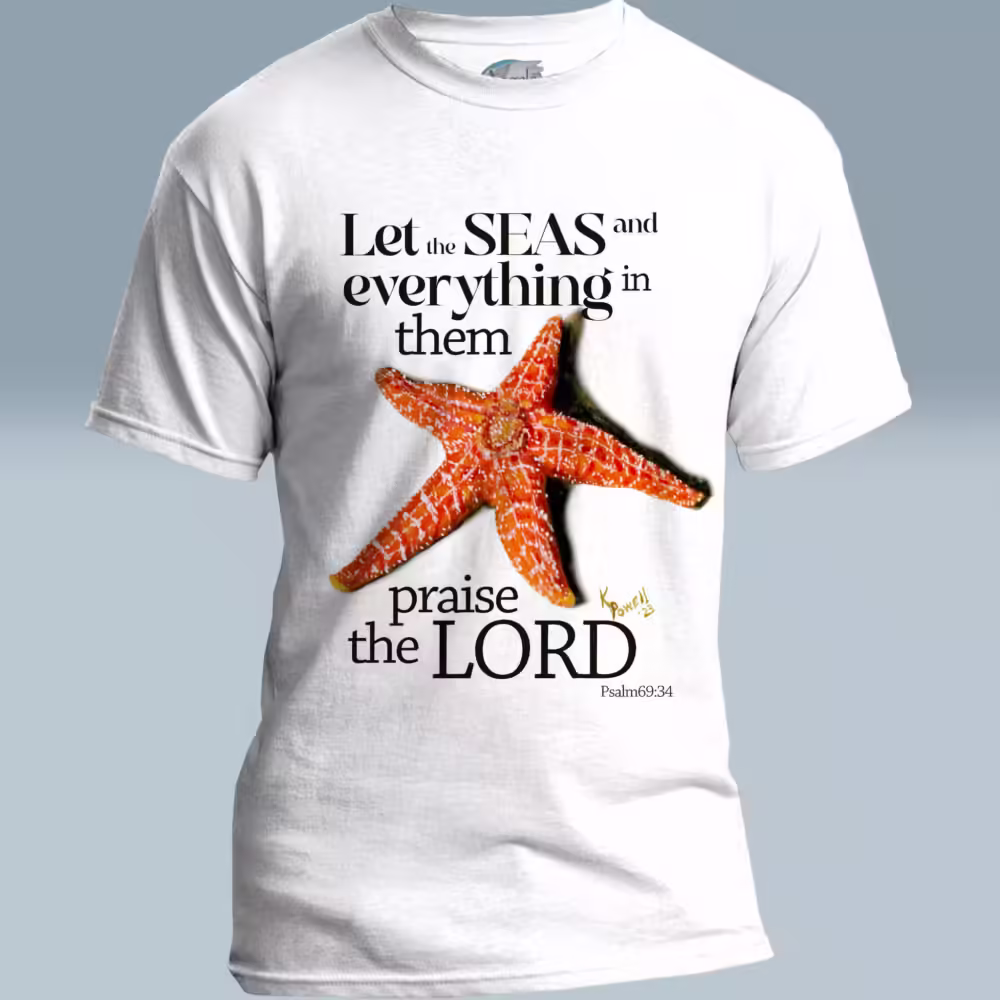 Starfish Praise Tee New Stunning Oceanic Design White Colored Haloed Tee