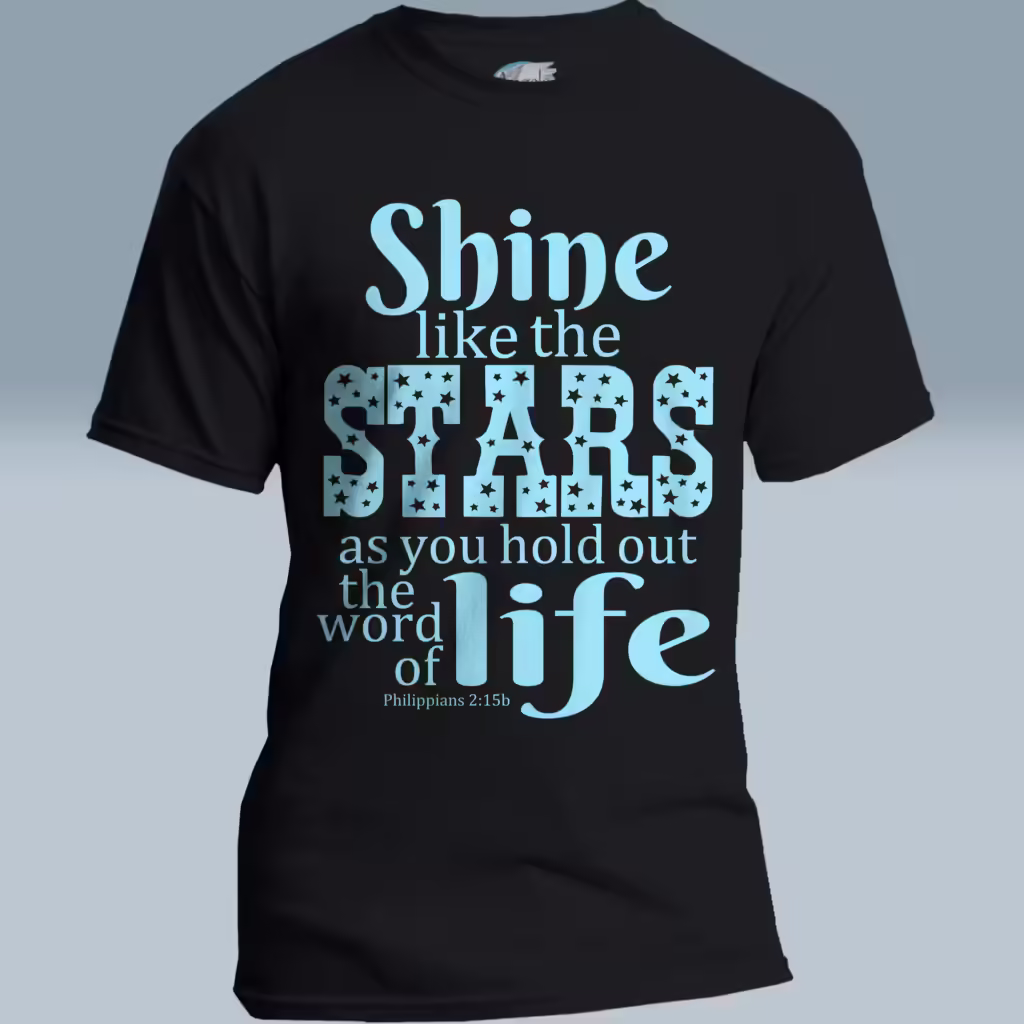 Starry Shine Tee Treasure the Wonderful Word of Life Black Colored Haloed Tee
