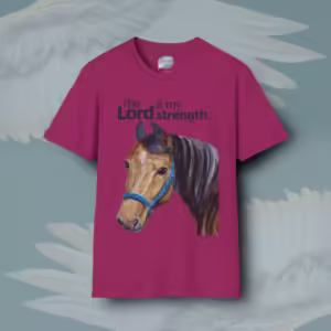 Strength in the Lord Tee Beautiful and Majestic Horse Antique Heliconia Colored Haloed Tee Framed By Angels Fly Here