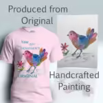 The Designer's Tee A Fantastic New Creation Light Pink Colored Haloed T-Shirt show with the original watercolor painting