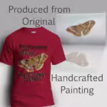 Treasure Moth Tee Beautiful Art and Eternal Wisdom Cardinal Red Colored Haloed Tee shown with the original watercolor painting