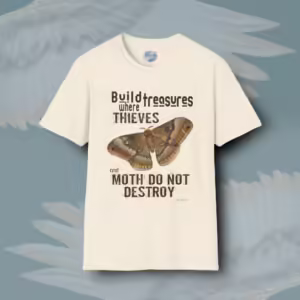 Treasure Moth Tee Beautiful Art and Eternal Wisdom Natural Colored Haloed Tee Framed By Angels Fly Here
