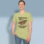 Treasure Moth Tee Beautiful Art and Eternal Wisdom Pistachio Colored Haloed Tee happy male customer wearing the tee shirt
