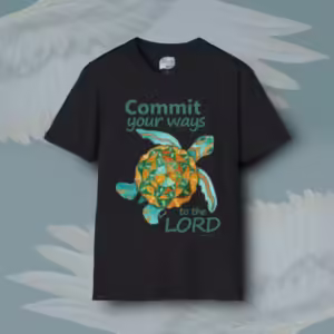 Turtle Trails Tee Trusting in the Lord's Better Path Black Colored Haloed Tee Framed By Angels Fly Here