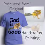 Uplifting Chipmunk Tee The Best Guaranteed Goodness Heather Royal Colored Haloed Tee shown with the original watercolor painting