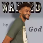 Wanted By God Your Love and Trust Heather Military Green Haloed Tee Happy Male Customer wearing the Wanted Tee Shirt Side View