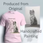 Welcoming Grace Tee Beautiful, Devoted Grey Tabby Kitten Light Pink Colored Haloed Tee shown with the original watercolor painting