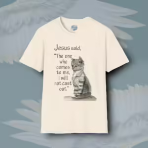 Welcoming Grace Tee Beautiful, Devoted Grey Tabby Kitten Natural Colored Haloed Tee Framed By Angels Fly Here
