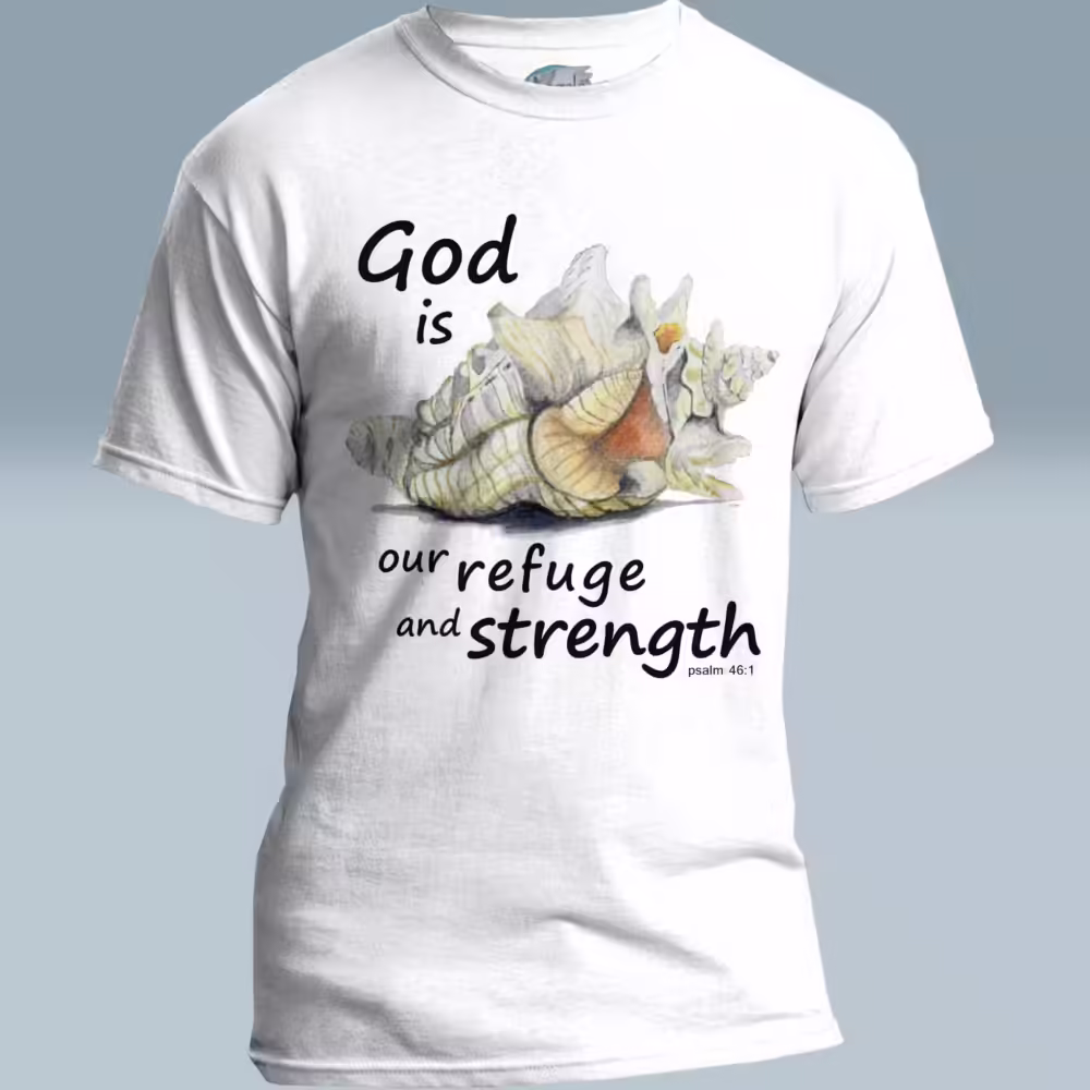 White Conch Tee Secure in God's Refuge and Love White Colored Haloed Tee