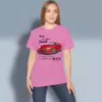 Winning Tee the Faithful Race Running better to Victory Azalea Haloed T-Shirt happy female customer wearing the tee shirt