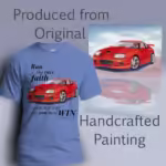Winning Tee the Faithful Race Running better to Victory Iris Haloed T-Shirt shown with the original watercolor painting