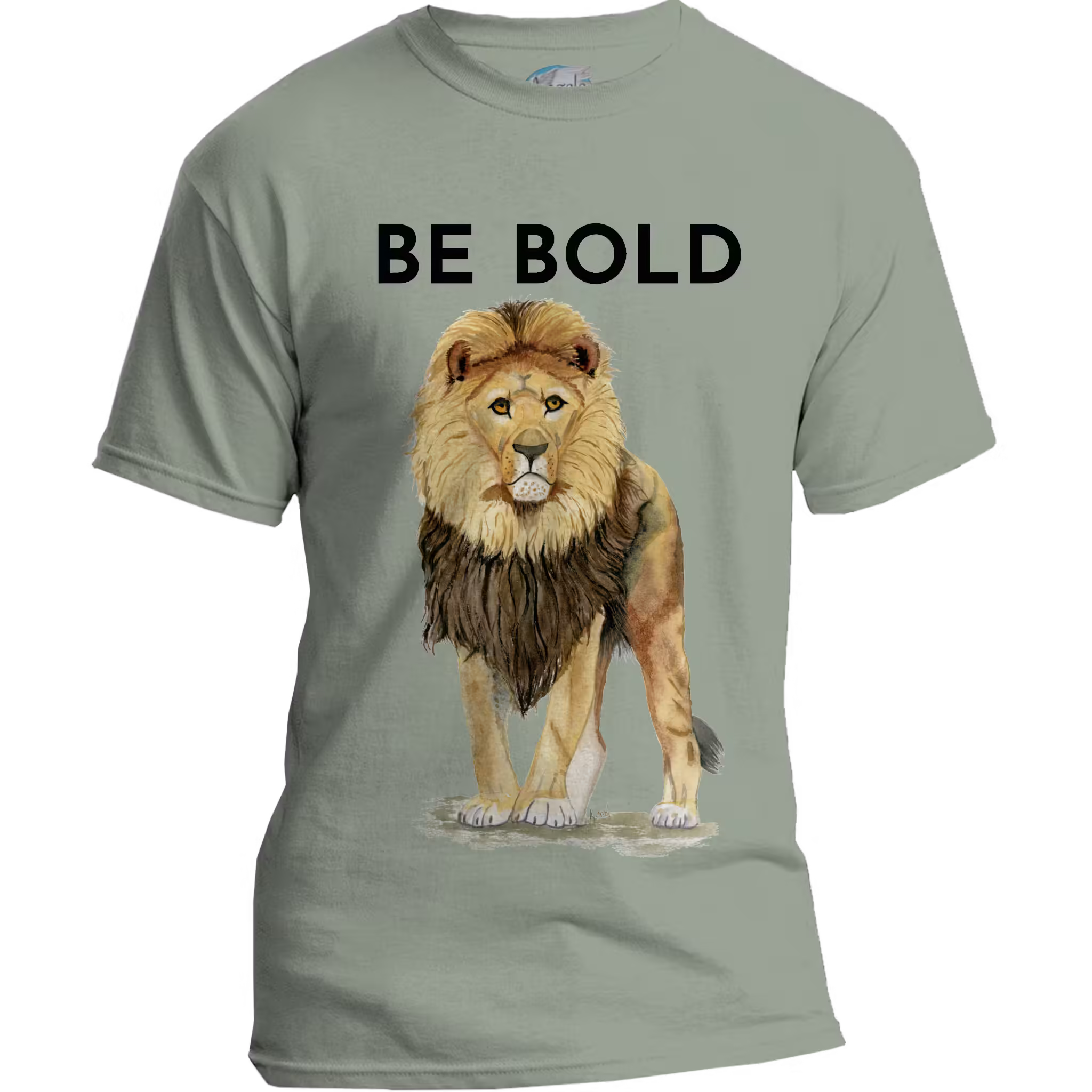 Bold Beautiful Lion Tee Daring, Fearless, Inspiration from Proverbs Sage Colored Haloed T-Shirt