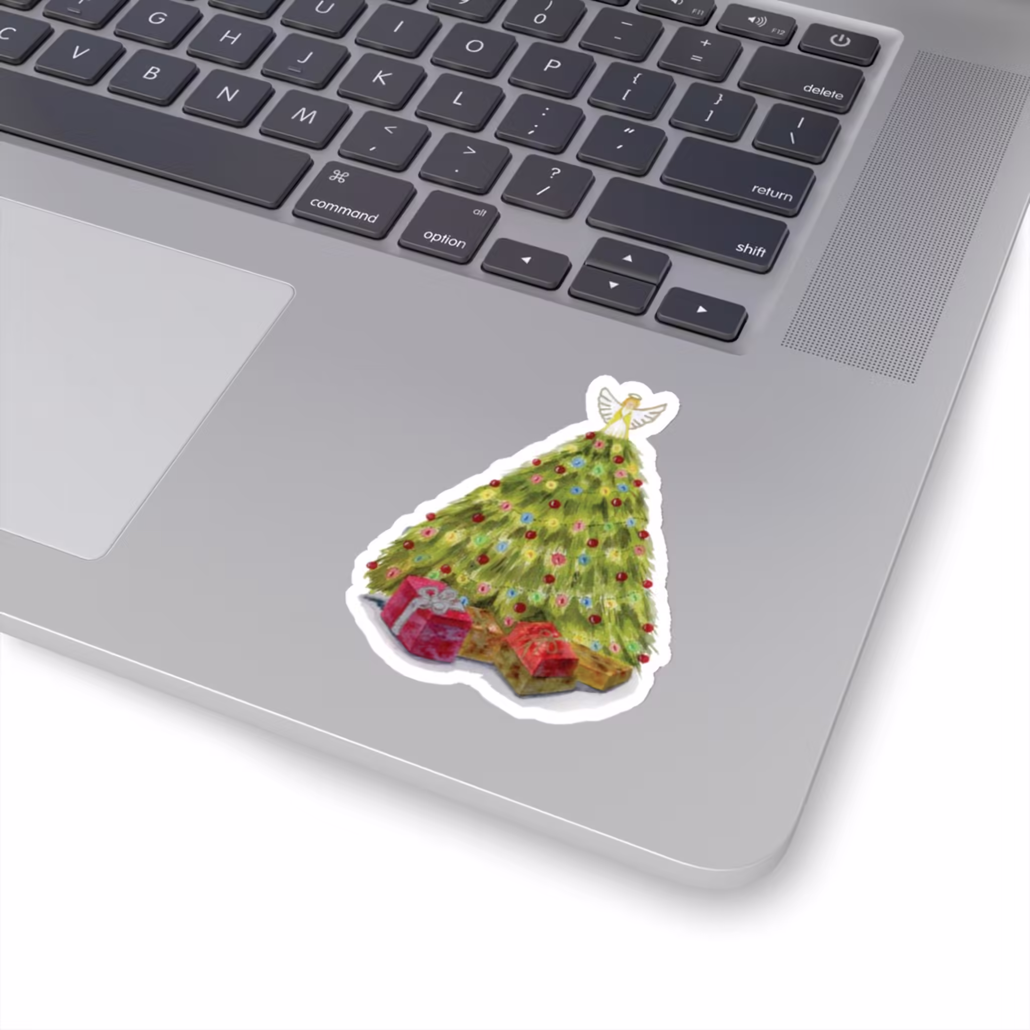 Christmas Tree Joy Angel & Presents Sticker 3x3 White