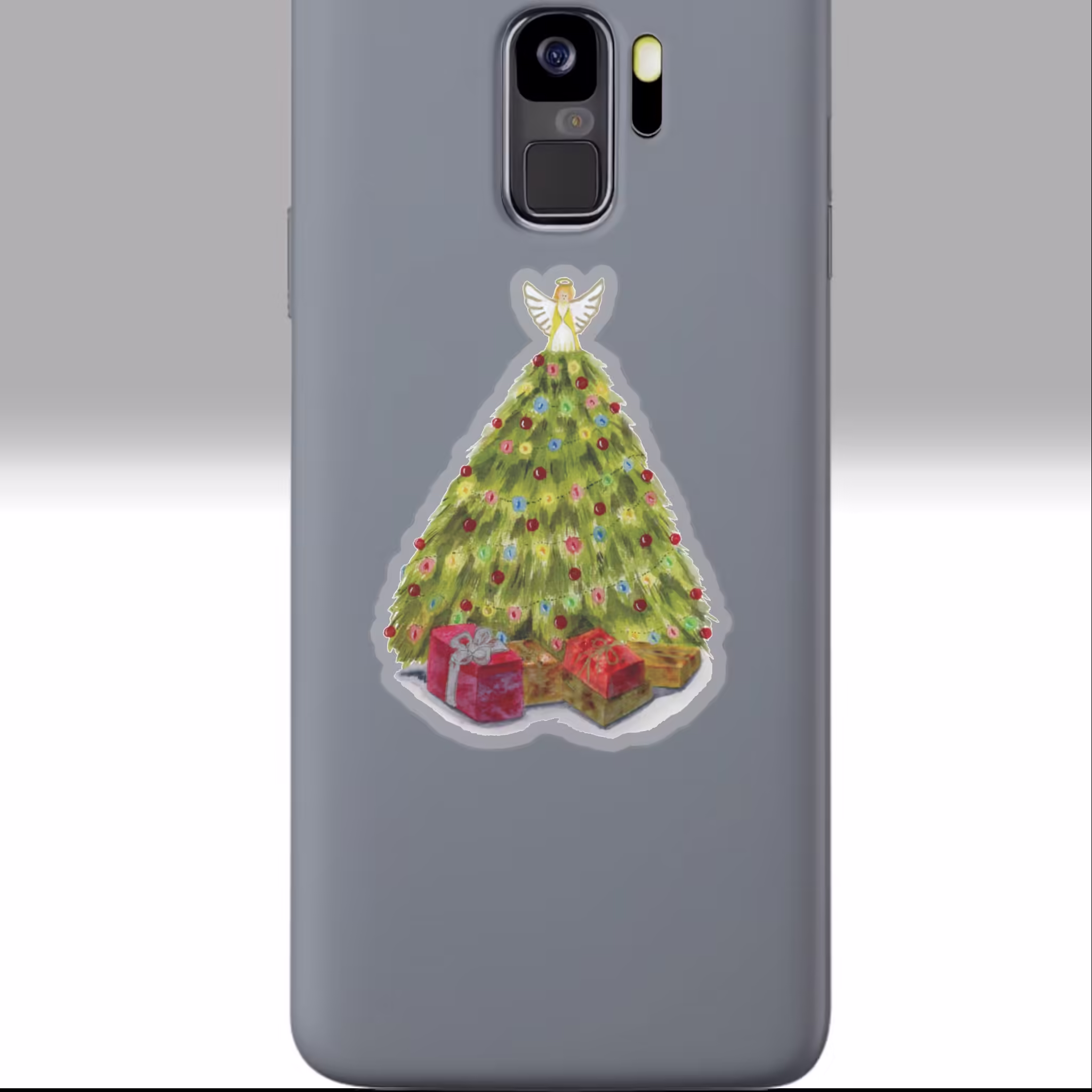 Christmas Tree Joy Angel & Presents Sticker 6x6 transparent Phone Sticker