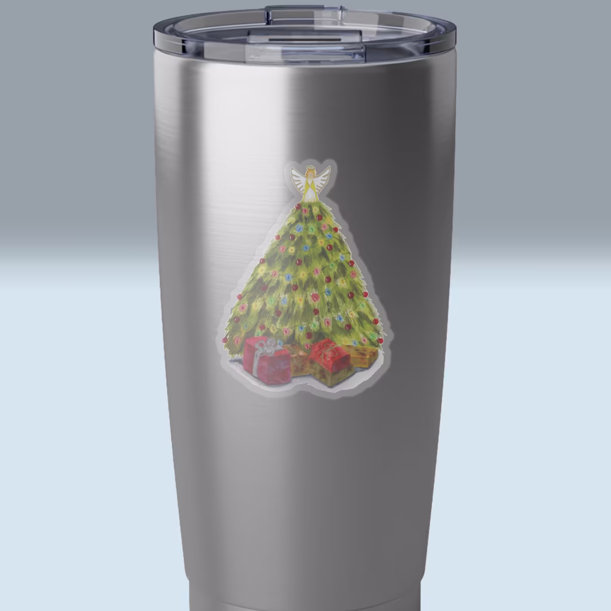 Christmas Tree Joy Angel & Presents Sticker transparent Tumbler Sticker