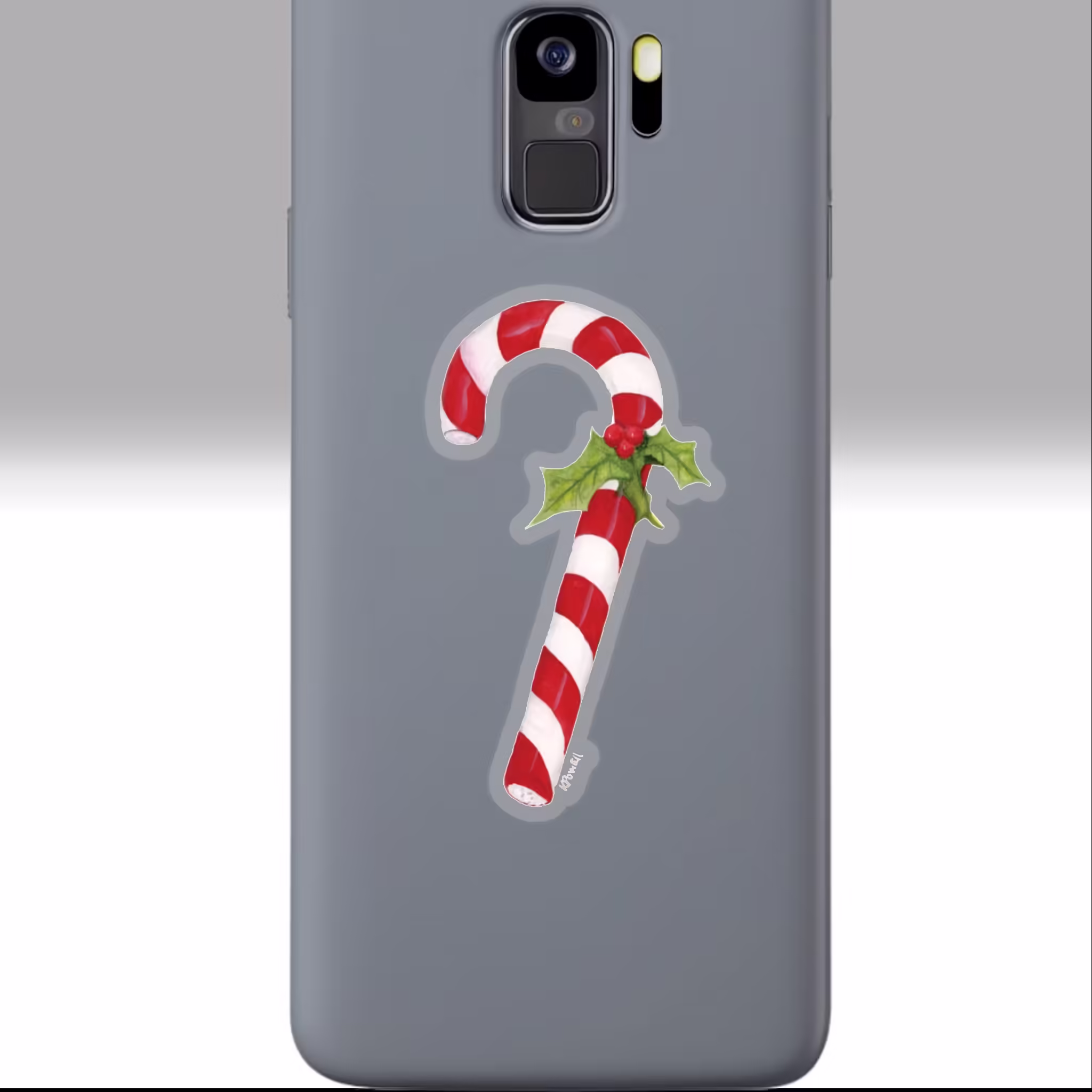 Classic Christmas Candy Cane Sticker 3x3 Transparent on a Phone