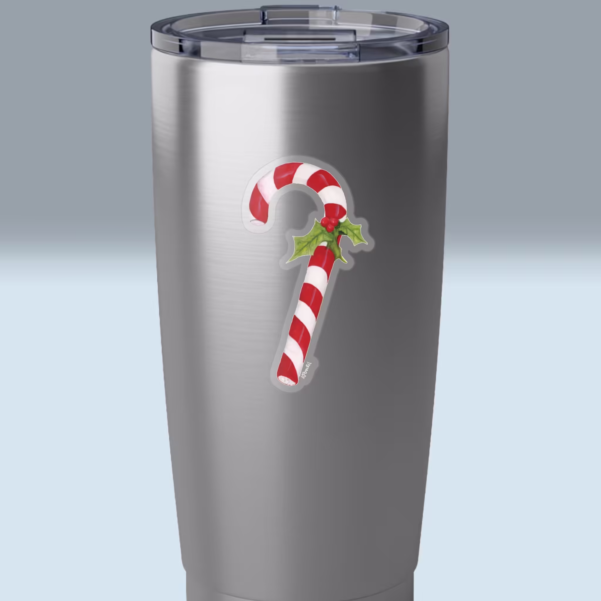 Classic Christmas Candy Cane Sticker 3x3 Transparent on a tumbler