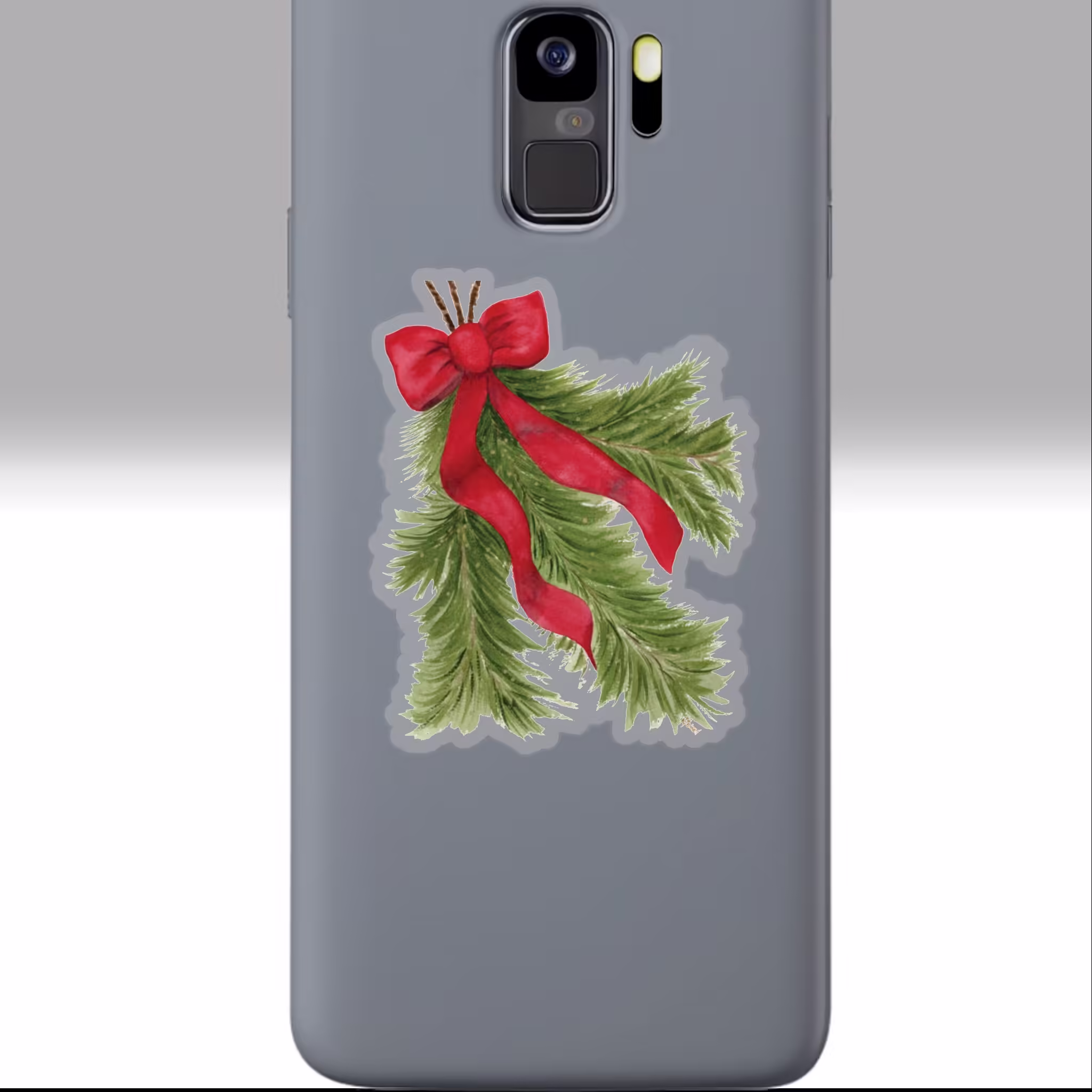 Classic Garland Red Bow Christmas Sticker 3x3 Transparent on a Phone