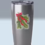 Classic Garland Red Bow Christmas Sticker 3x3 Transparent on a tumbler