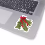 Classic Garland Red Bow Christmas Sticker 3x3 White