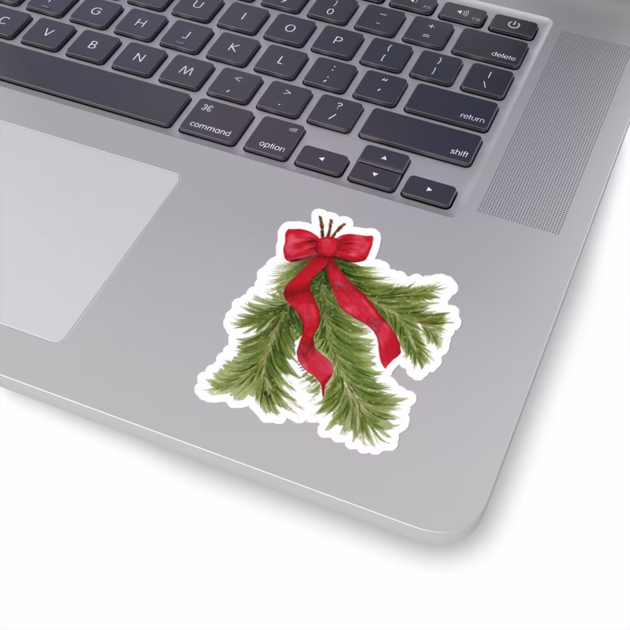 Classic Garland Red Bow Christmas Sticker 3x3 White