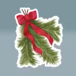 Classic Garland Red Bow Christmas Sticker White